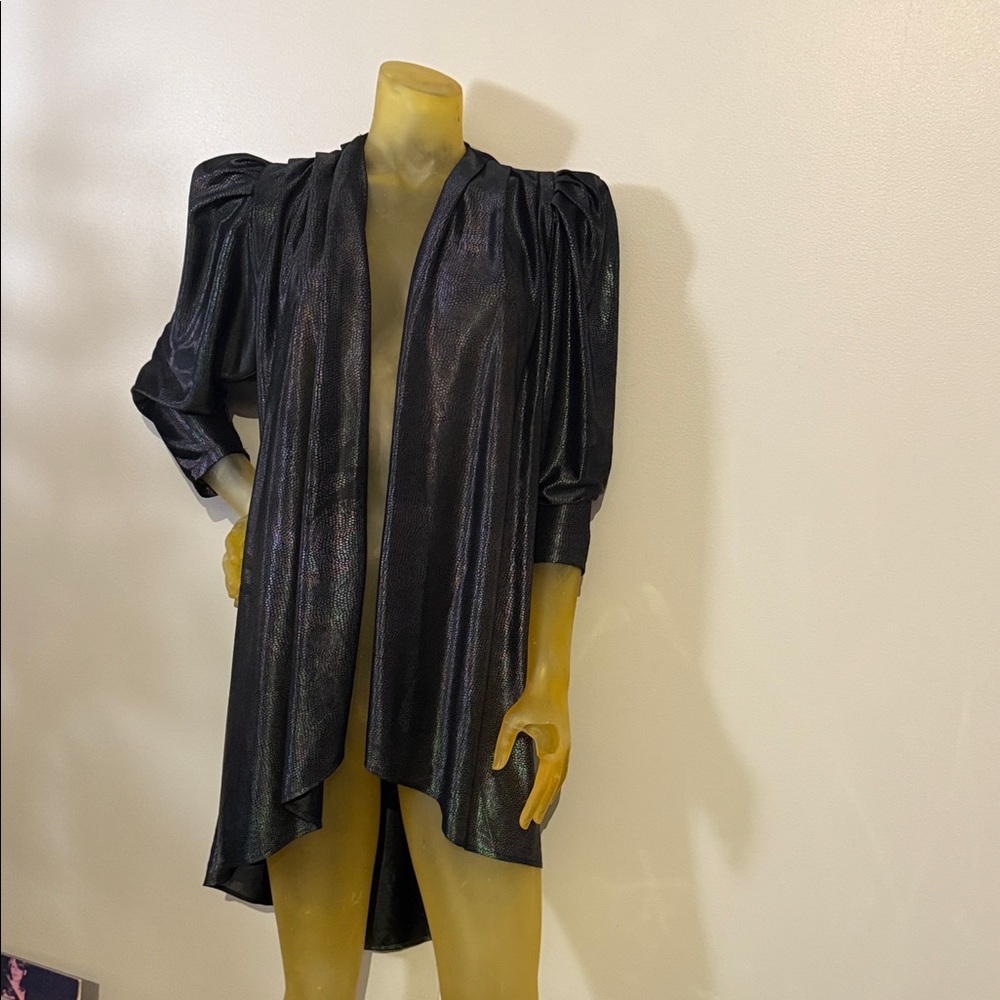 Vintage 1980s Black Metallic Open Front Jacket